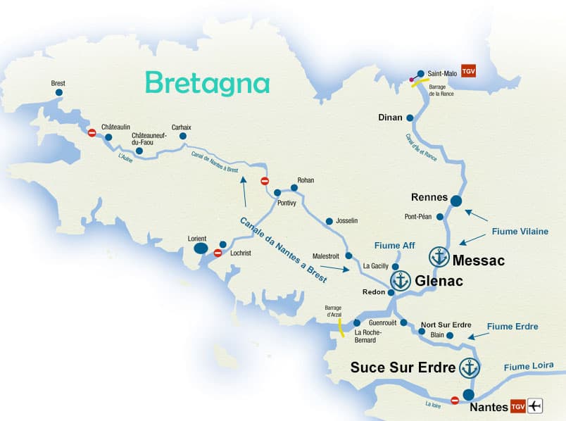 Mappa houseboat Bretagna in Francia