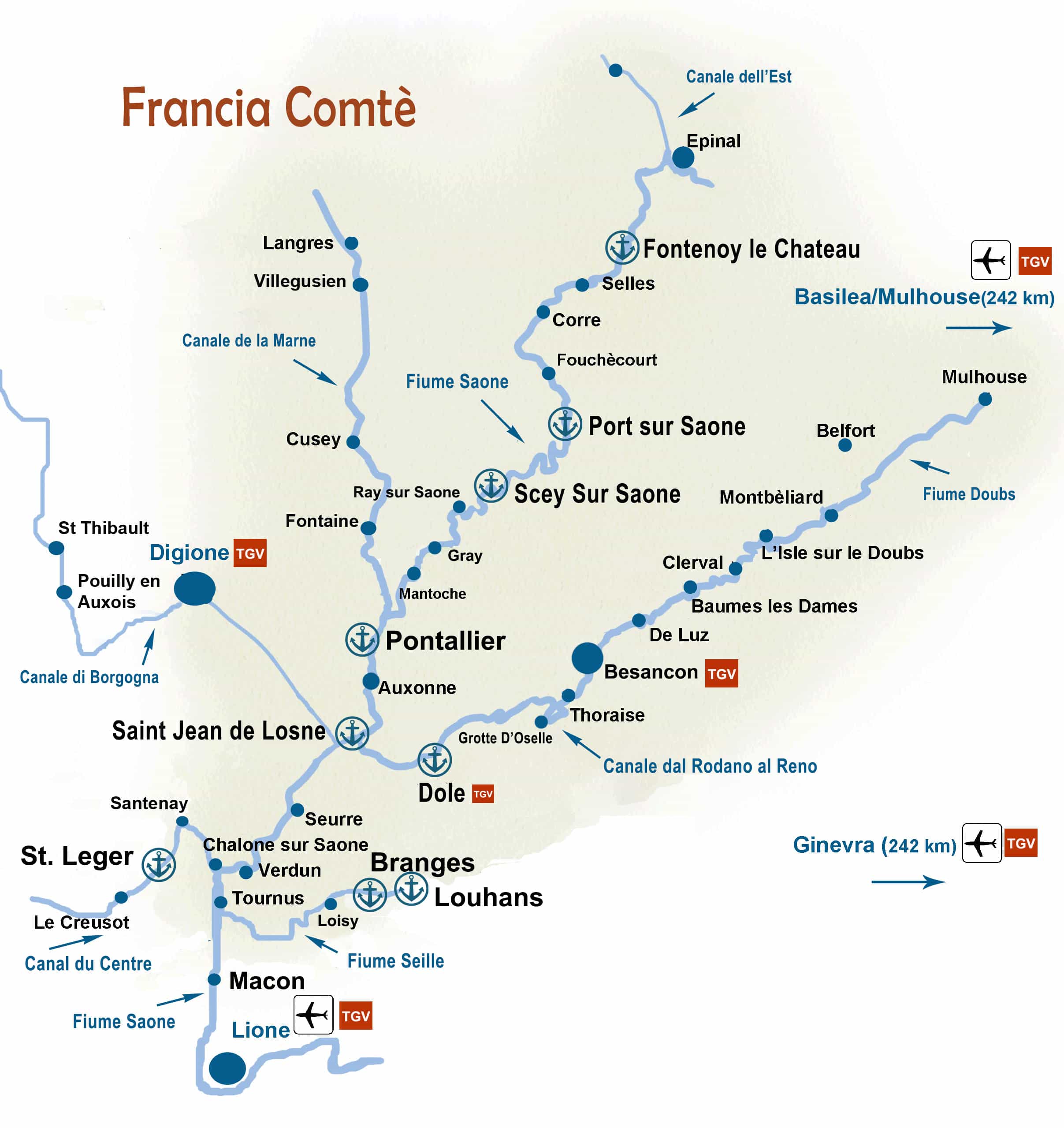 Mappa houseboat Franche Comtè