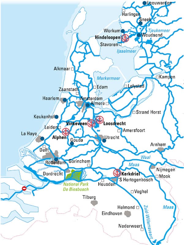 Mappa itinerari houseboat Olanda
