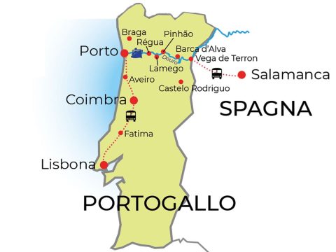 Mappa crociera fluviale sul fiume Douro in Portogallo